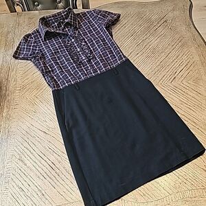 Theory size chic size 4 button down shirt plaid dress with pockets